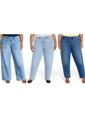 Time and Tru Women's Wide Leg Utility Trousers & High Rise Barrel Jeans, Size 18